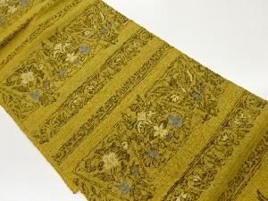 手織り紬横段に花唐草模様織出し名古屋帯